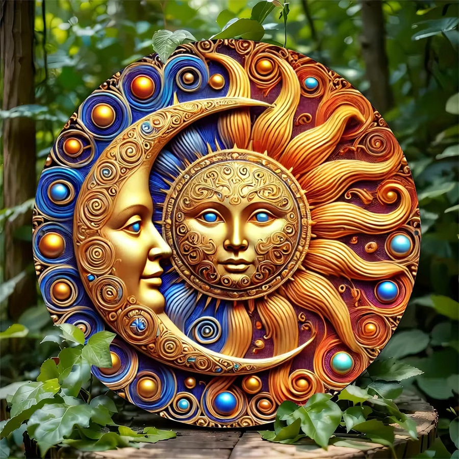 HELLOYOUNG Sonnen- und Mond-Metallschild, rundes Metall-Blechschild in rustikalem Design, Durchmesser: 20 cm - Bild 5