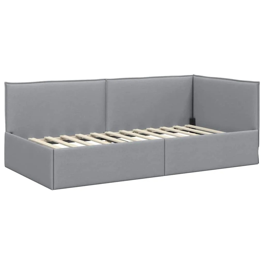 vidaXL Eckbettgestell mit Kopfteil in Grau mit Stoffbezug und Lattenrost B/T/H: 140 x 194 x 94 cm - Bild 2