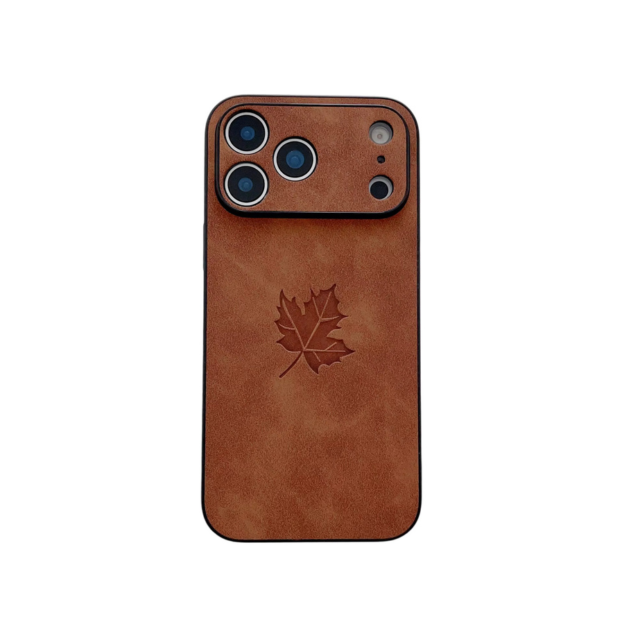 Carcasa Luxuriöse Handyhülle aus Schaffell-Leder mit Ahornblatt-Design für iPhone 17, 16, 15, 14 Plus, 13, 12, 11 Pro Max - Bild 2