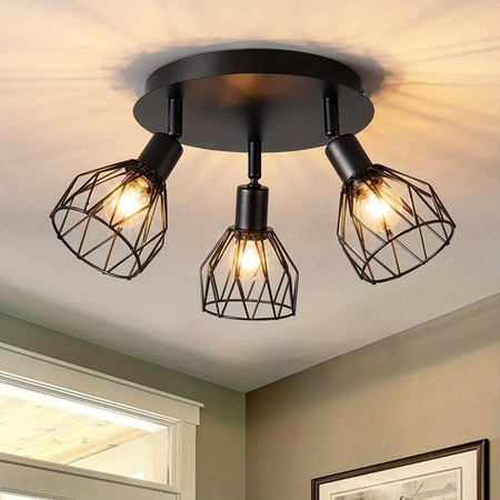 Yuda Lighting Küchenlampe aus schwarzem Metall mit drei multidirektional drehbaren Leuchten im Bauernhaus-Stil, Farbe: Schwarz