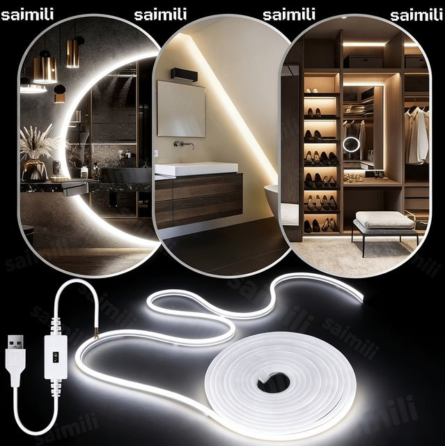 Shine-tale LED Neon-Lichtstreifen aus Silikon in Weiß mit USB-Anschluss, dimmbar durch Handbewegungssensor und wasserdicht - Bild 1