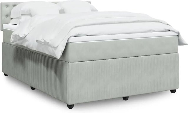 vidaXL Boxspringbett mit Matratze in Grau aus Samt mit USB-Anschluss und Unterbettbeleuchtung, B/T: 140 x 200 cm - Bild 1