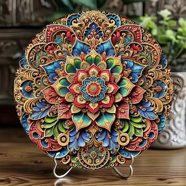 Hello Young Runde Mandala Wandkunst aus Aluminium in Multicolor, Florales 2D-Metallplakat für Wohnzimmer und Schlafzimmer - Bild 1