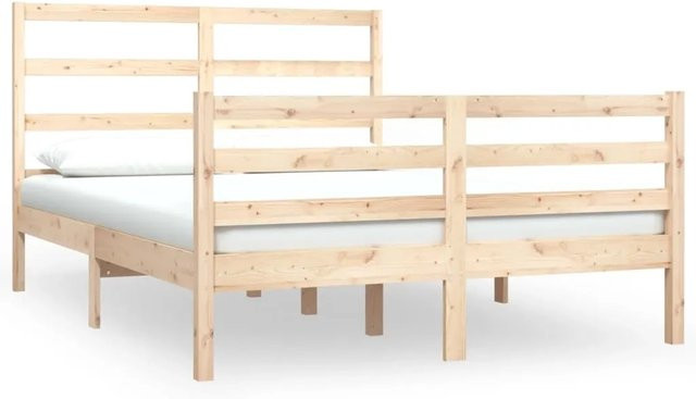 vidaXL Massivholzbett aus Kiefer in Braun mit rustikaler Optik B/T/H: 135 x 190 cm - Bild 1