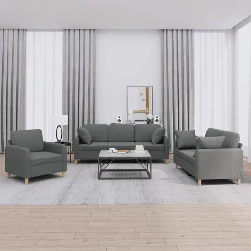 Vidaxl 3-tlg. Sofagarnitur Modern in Anthrazit Grau aus Stoff mit Kissen - Bild 1