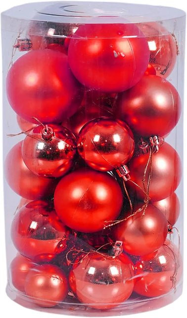 Mojawo 30-teiliges Set Christbaumkugeln in Rot, runder Weihnachtsschmuck aus Kunststoff - Bild 1