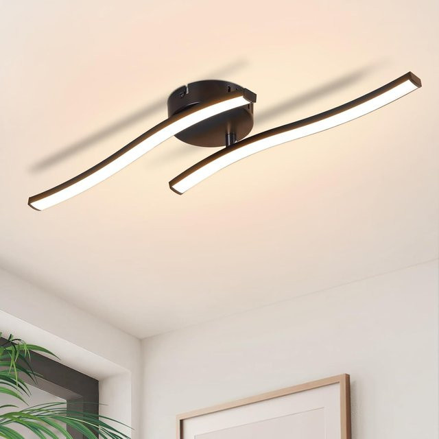 Cliheet LED-Deckenleuchte in Schwarz mit Wellendesign, 12 W, 3000 K Warmweiß, moderne Unterputzleuchte für Küche, Schlafzimmer, Wohnzimmer, Flur und Büro - Bild 1