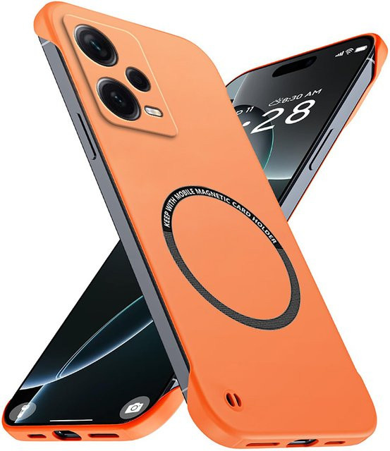 Xiaomi Magnetic Slim Handyhülle für Redmi Note 12, 12R, 12T Pro, 12T Plus und Note 12 Turbo, matte Rahmenlose Schutzhülle aus hartem PC, stoßfest und kratzfest, Schwarz oder Orange - Bild 1