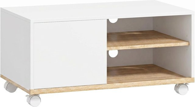 HOMCOM TV Stand aus Spanplatte in Weiß und Eiche, modern, B: 80 cm, T: 45 cm, H: 39 cm - Bild 1