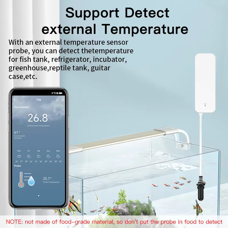Tuya WiFi Temperatur-Feuchtigkeitssensor Smart Home Innenhygrometer Thermometer mit externer Sonde in Weiß - Bild 2
