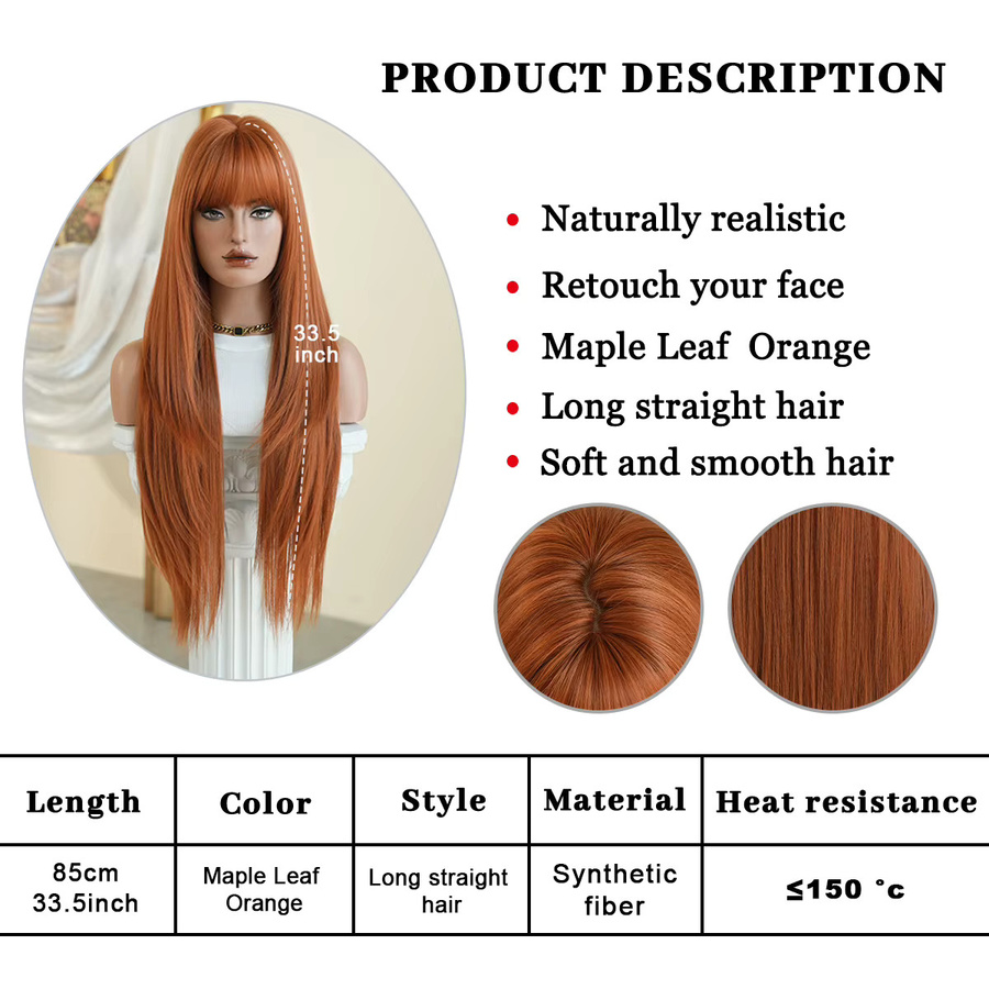 NAMM Perücke, orange, lang, gerade, mit Pony, Damen - Bild 4