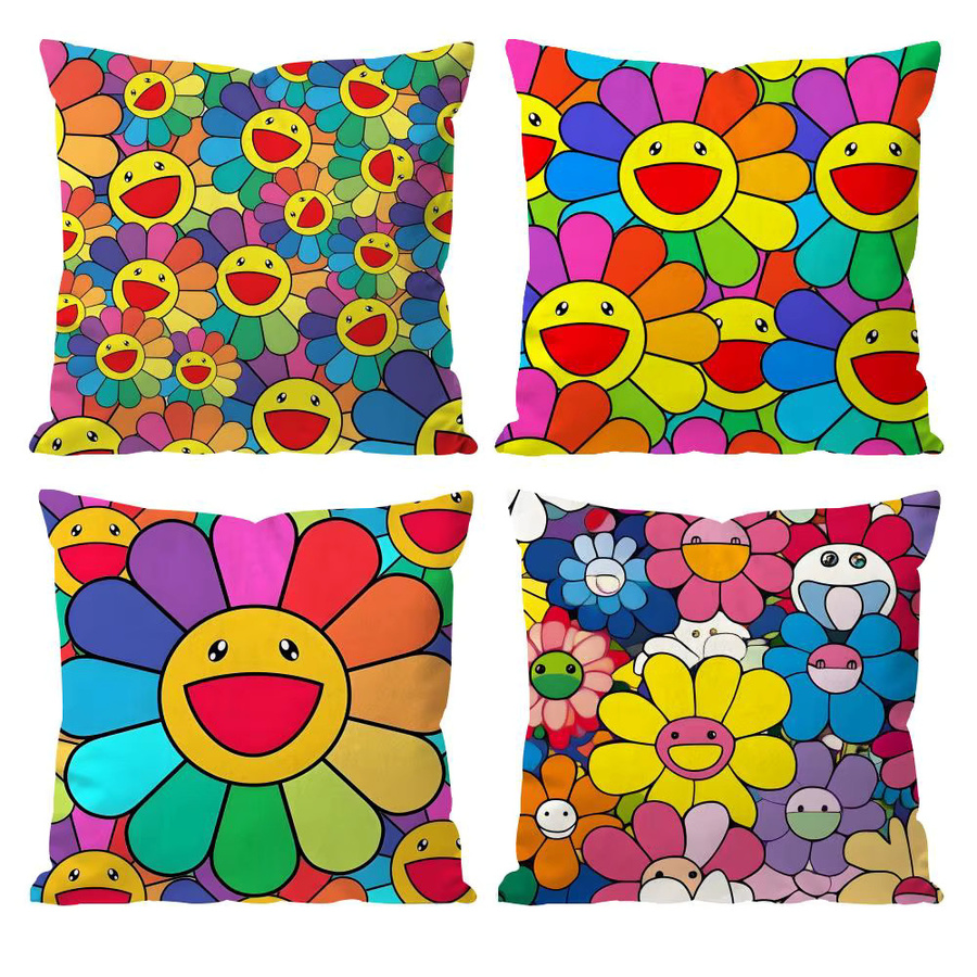 Takashi Murakami Kunstwerk Kissenbezug mit lächelnder Blume in Multicolor für Wohnzimmer und Schlafzimmer - Bild 2