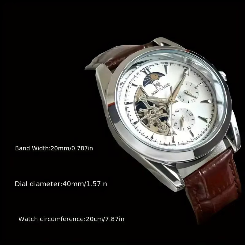 AOKULASIC Armbanduhr Automatik, Mondphasenanzeige, Blau, Leder, Herren - Bild 2