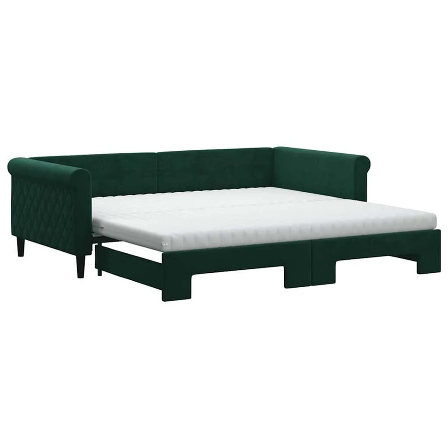 vidaXL Tagesbett ausziehbar mit Matratzen in Dunkelgrün aus Samt mit Schubladen B/T/H: 100-120 x 200 x 68 cm - Bild 2