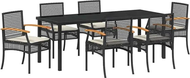 vidaXL Garten Essgruppe 7-teilig aus Poly-Rattan und Akazienholz in Schwarz - Bild 1