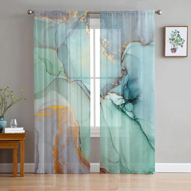 Yiran Furniture Transparentes Organza Voile Vorhang in Türkis mit Rod Pocket, Breite: 135 cm, Höhe: 115 cm - Bild 1