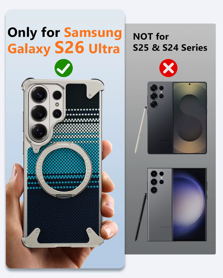 Oatsbasf Rahmenlose Hülle für Samsung Galaxy S26 Ultra mit 360 Grad Schutz, drehbarer magnetischer Ständer und S-Pen Zugang - Bild 5