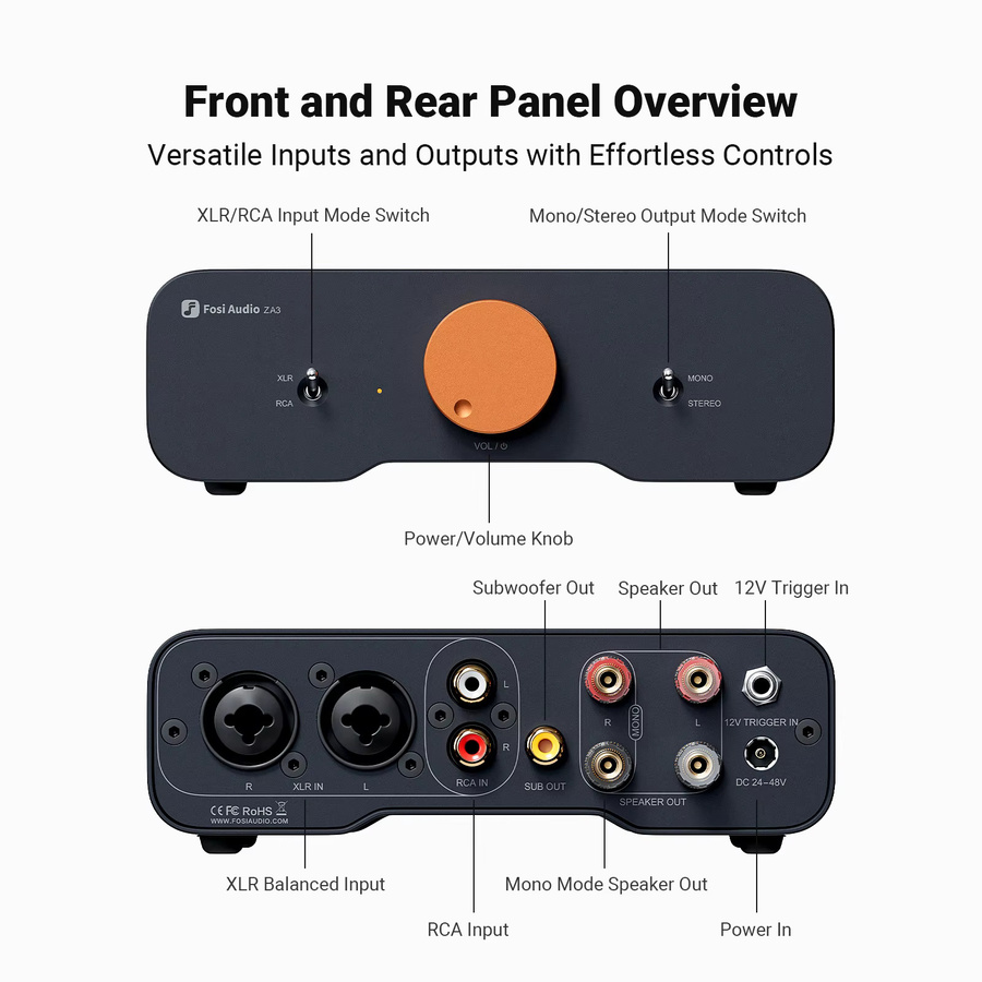 Fosi Audio Stereo-Leistungsverstärker TPA3255 Klasse D HiFi-Audio-Verstärker in Schwarz mit XLR/RCA/Symmetrischem Eingang - Bild 2