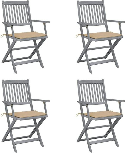 vidaXL Set aus 4 klappbaren Gartenstühlen aus Akazienholz mit Sitzkissen in Grau und Beige - Bild 1