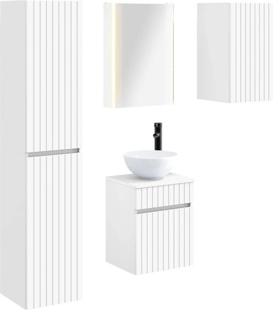 vidaXL Badezimmerschrank-Set 5-teilig in Weiß, modernes Design mit Spiegelschrank, Hochschrank und LED-Beleuchtung, B/T/H: 43 x 11,5 x 60,5 cm - Bild 1