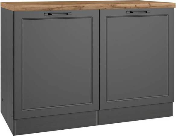 Held Möbel Küchen Spülenschrank Kempten in Landhaus Optik, Farbe Grau/Graphit, Breite: 120 cm