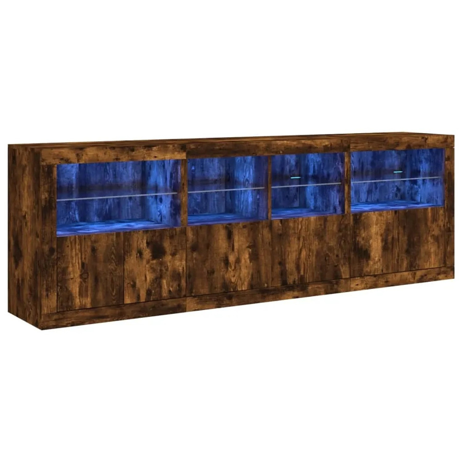 vidaXL Sideboard modern in Räuchereiche mit integrierter LED-Beleuchtung, Farbe: Braun, B/T/H: 202 x 37 x 67 cm - Bild 2
