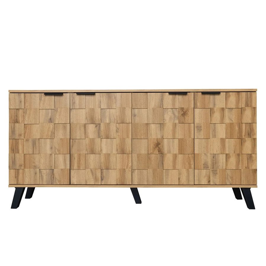 Modernes Sideboard PXloue in Braun mit geometrischem Holzmaserungsmuster und 4 Türen, B/T/H: 160,5 x 35,5 x 78,0 cm - Bild 2