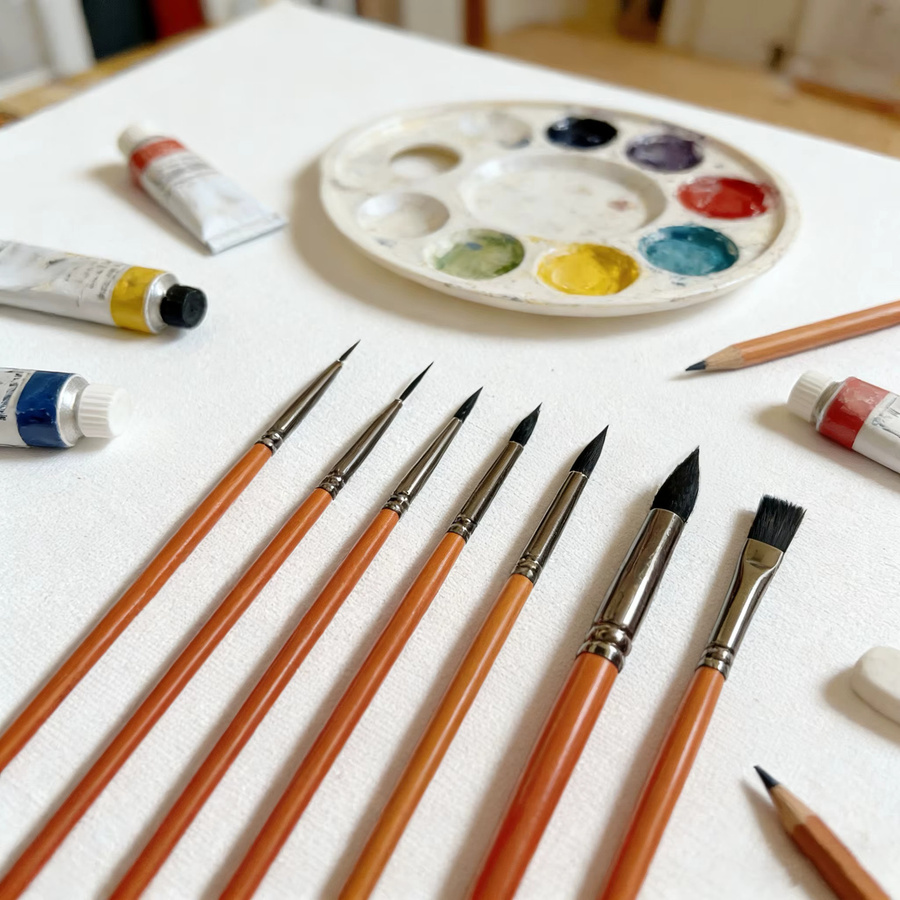 8-teiliges professionelles Künstler-Aquarellpinsel-Set mit braunem Holzgriff und schwarzer runder Spitze - Bild 6