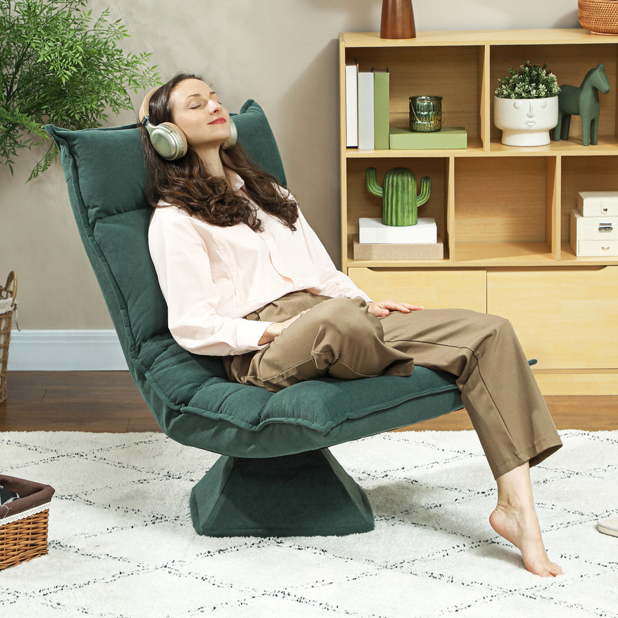 HOMCOM Bodenstuhl 360 Grad drehbarer Bodensessel mit 5-fach verstellbarer Rückenlehne, gepolsterter Klappbarer Bodensofa Meditationsstuhl für Wohnzimmer und Gaming, Grün - Bild 2