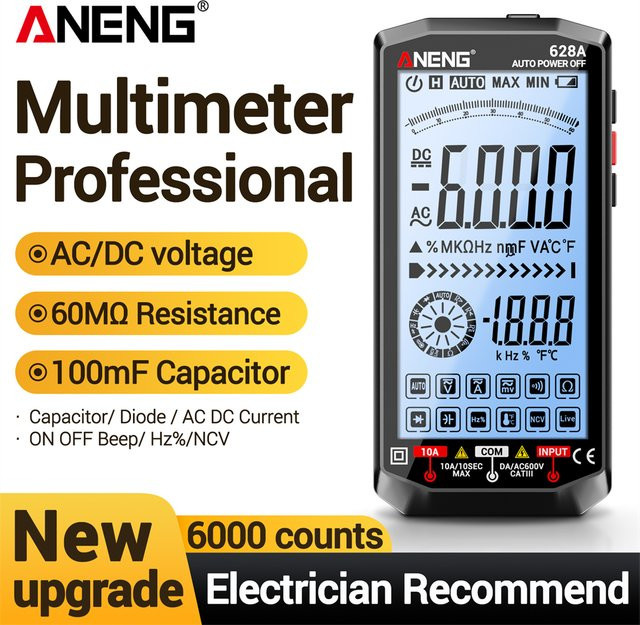 ANENG Digitales Multimeter wiederaufladbar mit 6000 Zählungen für AC/DC-Spannung, Strom, Amperemeter und Kondensator-Detektor - Bild 1