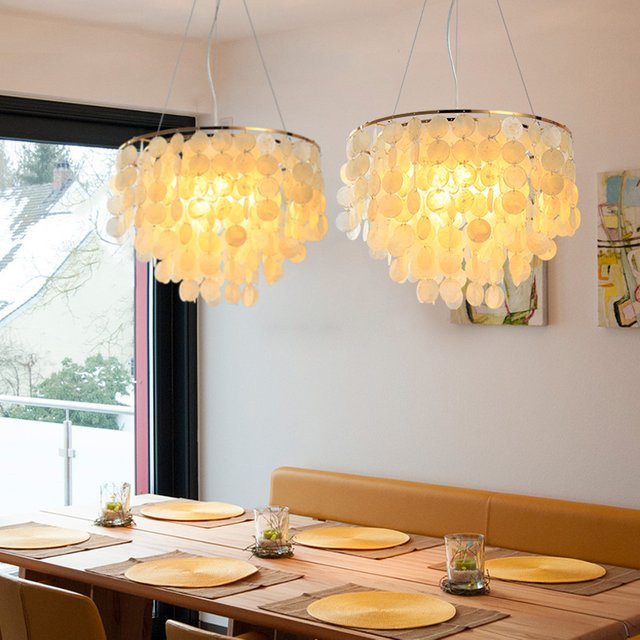 HomeLover Moderner Muschel-Kronleuchter aus Metall in Gold und Chrom für Wohnzimmer und Flur - Bild 1