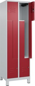 C+P Z-Spind Classic PLUS mit 4 Fächern, Füße, Zylinderschloss, Grau/Rot, H x B x T: 195 x 60 x 50 cm - Bild 1
