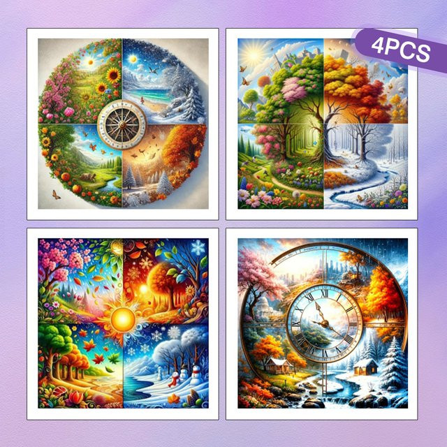 HUACAN 4er Set Diamond Painting Landschaftsmosaik mit runden Bohrern, Natur und Bäume als dekorative Wandkunst, Mehrfarbig - Bild 1