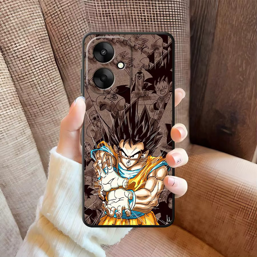 Schwarze weiche Handyhülle mit Dragon Ball Goku und Son Gohan Manga Motiv für Xiaomi Redmi A3, K80 Pro, 14C und weitere Modelle - Bild 2