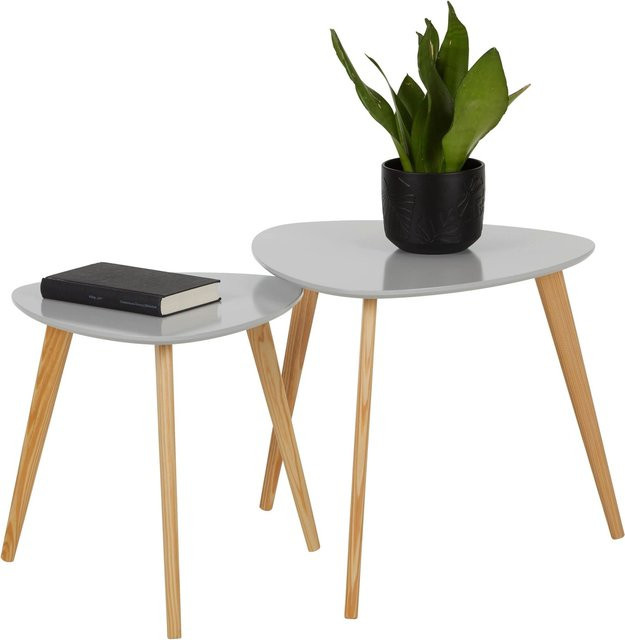 Mömax Beistelltisch modern in Hellgrau und Naturfarben mit runden Tischplatten aus MDF und Kiefernholz - Bild 1