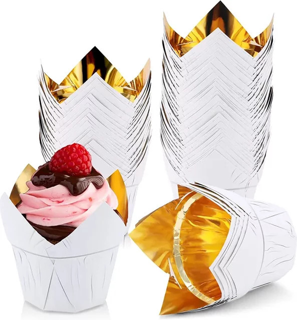 50 Stück Cupcake Papierförmchen in Roségold und Blau, runde Muffin-Backformen aus hitzebeständigem Papier für Kuchen und Muffins - Bild 1