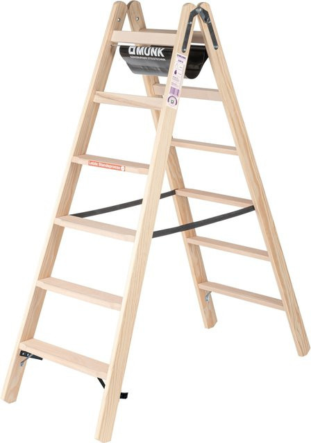 PROREGAL Stufen-Stehleiter aus Holz in Braun, beidseitig begehbar mit 2 x 6 Stufen - Bild 1