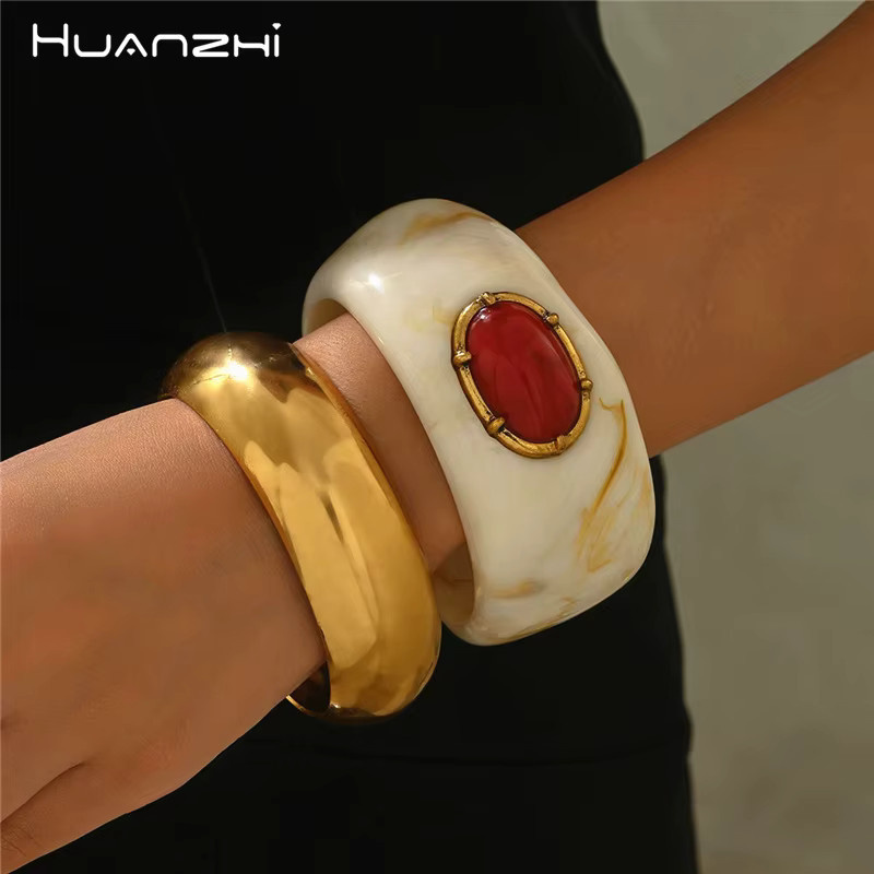 HUANZHI Armband Set, Roter Stein, Gold, Damen - Bild 2
