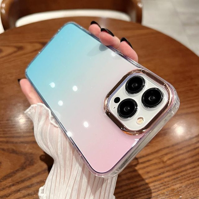 Yiran Bag Luxus Glitzer Handyhülle mit Farbverlauf für iPhone 11 12 13 14 15 16 Pro Max Plus, Transparent Lila Weiß Stoßfest Softcase - Bild 1