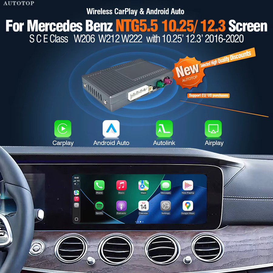 AUTOTOP Kabelloser CarPlay und Android Auto Adapter für Mercedes Benz E-Klasse W213 NTG 5.5 mit MirrorLink, WIFI und GPS, Schwarz - Bild 2