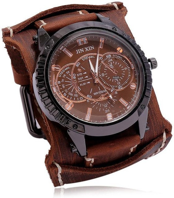 FashionFlair Armbanduhr Leder, Quarz, Schwarz, Herren - Bild 1