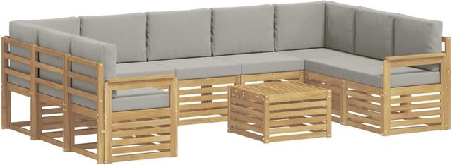 vidaXL Outdoor-Sofagarnitur 8-teilig in L-Form aus Akazienholz mit Polstern, Weiß-hellgrau, B/T/H: 59 x 59 x 37 cm - Bild 1