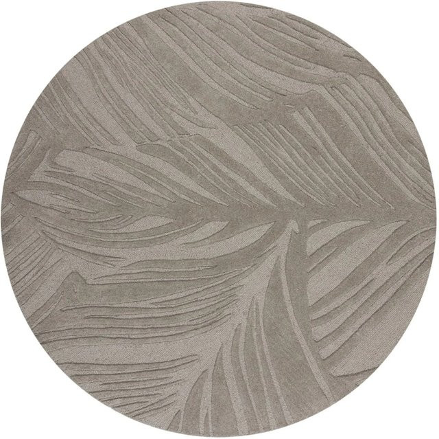Flair Rugs Wollteppich Lino Leaf in Grau, handgeknüpfter runder Teppich mit floralem Design, Durchmesser: 160 cm - Bild 1