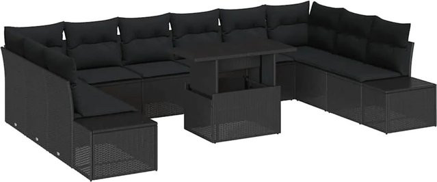 vidaXL Garten-Sofa-Set aus Poly-Rattan mit Speicherfunktion, 11-teilig, Schwarz - Bild 1