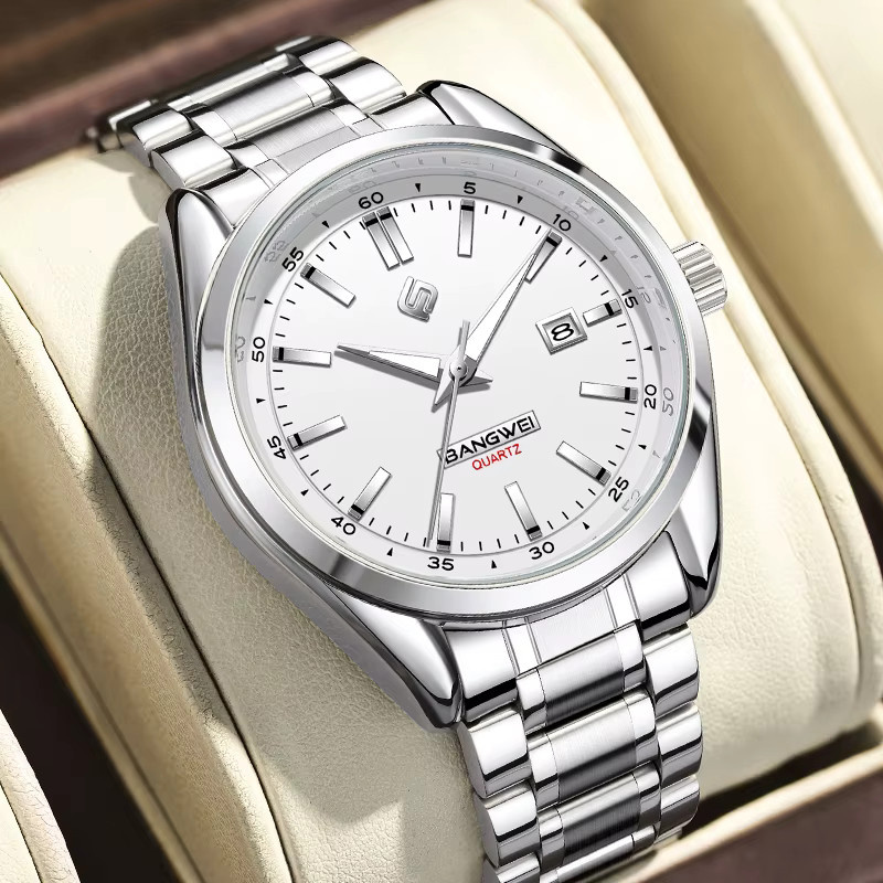 BANGWEI Armbanduhr Quarz, Edelstahl, Silber, Weiß, Herren - Bild 5