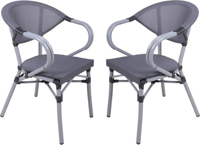 Garden Pleasure Stapelstuhl Toskana 2er Set aus Aluminium mit Textilene in Grau-Schwarz - Bild 1