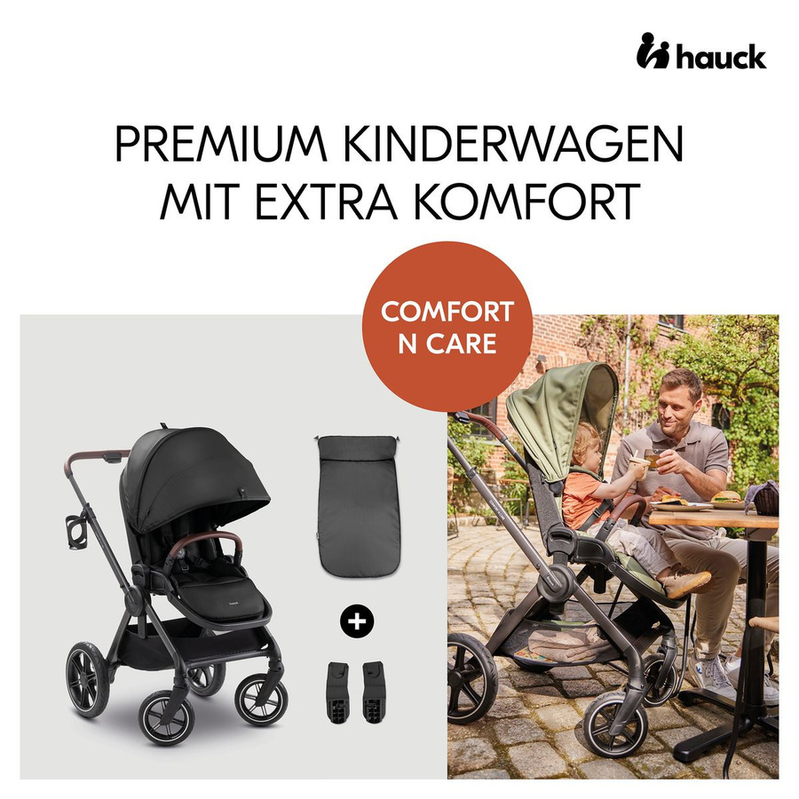 Hauck Buggy Comfort N Care 2in1 Kinderwagen in Black mit Beendecke, Babyschalenadapter, Getränkehalter und Federung - Bild 2