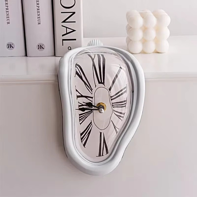 WOKLOK Surreale Schmelzende Wanduhr im Salvador-Dali-Stil, Geräuschlose Analoge Dekorative Uhr in Silber - Bild 3