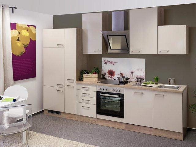 Flex-Well Exclusiv Küchenzeile Orlando in Kaschmir Glanz und Sonoma Eiche, Breite: 310 cm, Höhe: 200 cm, Tiefe: 57 cm - Bild 1