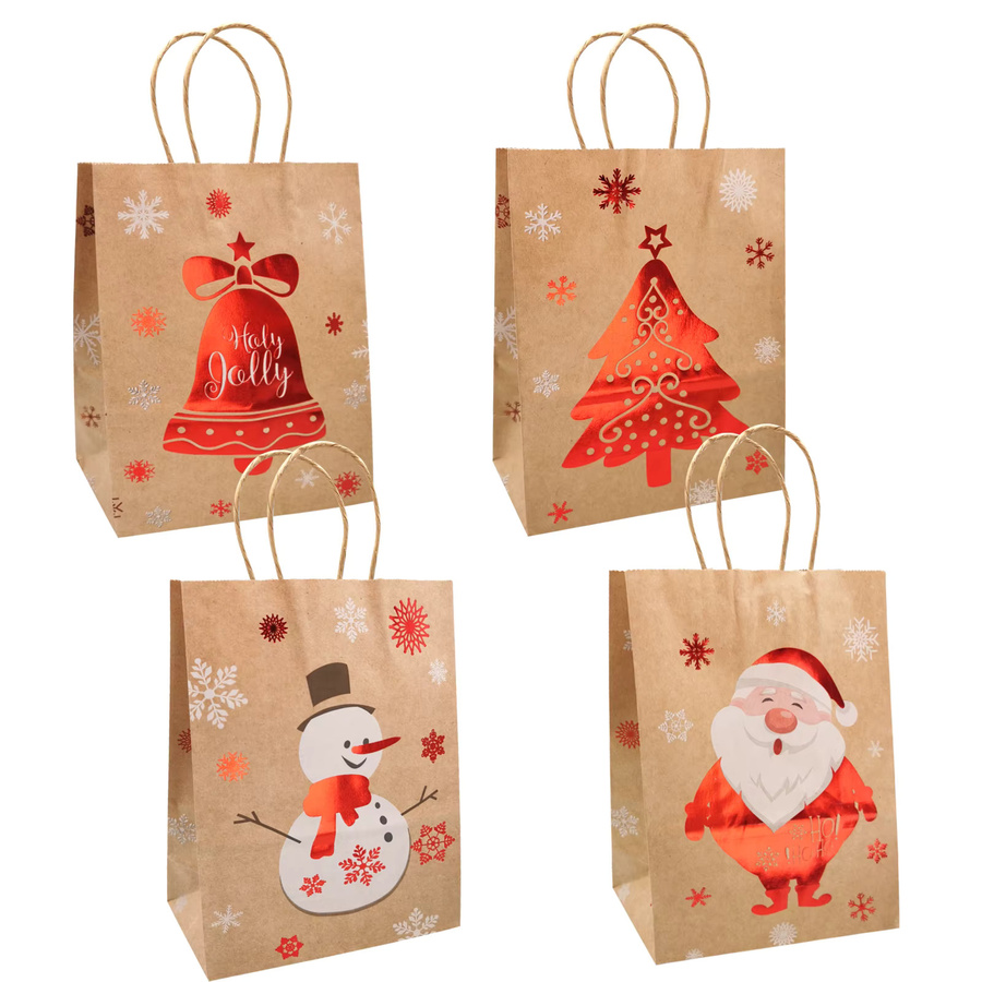 Weihnachtliche Geschenktüte aus Kraftpapier mit Santa Claus, Elch und Schneemann Motiven in Mehrfarbig - Bild 1